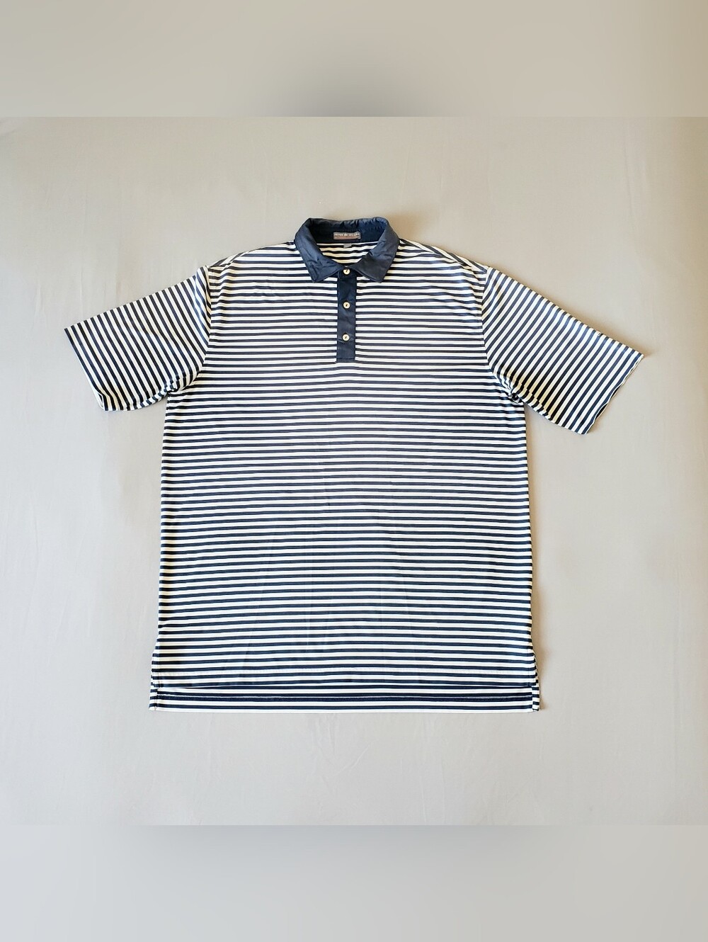 PETER MILLAR Men's Summer Comfort Striped CC Logo Golf Polo Shirt (L) Navy/White